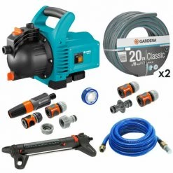 Pack Pompe D'arrosage 3000/4 + Tuyau Ø19mm 2x20m + Kit Connexion + Kit Aspiration Laiton + Kit Base + Arroseur 150m² GARDENA