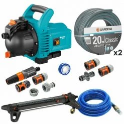Pack Pompe D'arrosage 3000/4 + Tuyau Ø19mm 2x20m + Kit Connexion + Kit Aspiration Laiton + Kit Base + Arroseur 350m² GARDENA