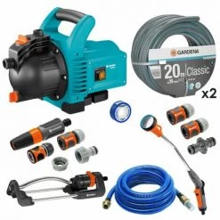 Pack Pompe D'arrosage 3000/4 + Tuyau Ø19mm 2x20m + Kit Connexion + Kit Aspi Laiton + Kit Base + Arroseur 220m² + Fusil GARDENA