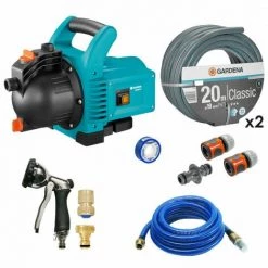 Pack Pompe D'arrosage 3000/4 + Tuyau Ø19mm 2x20m + Kit Connexion + Kit Aspiration Laiton + Pistolet + Raccords Laiton GARDENA