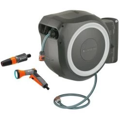GARDENA Dévidoir Automatique Mural RollUp M/L 25m + Pistolet-arrosoir Multijet (18622-33)